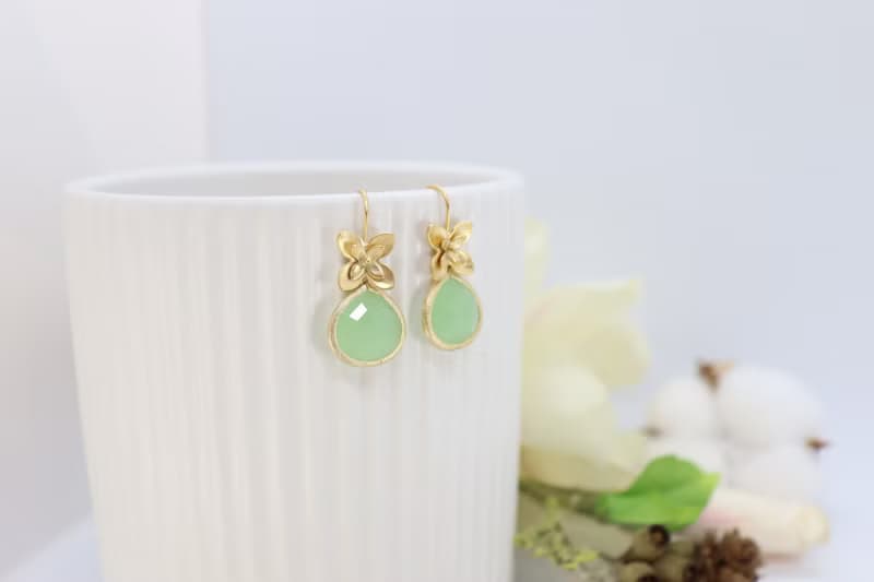 Handcrafted Water Droplet Bliss in Matte Silver Gold Flower Hook Earrings