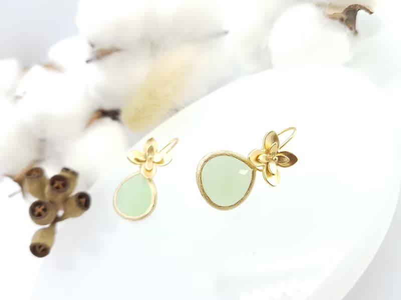 Handcrafted Water Droplet Bliss in Matte Silver Gold Flower Hook Earrings