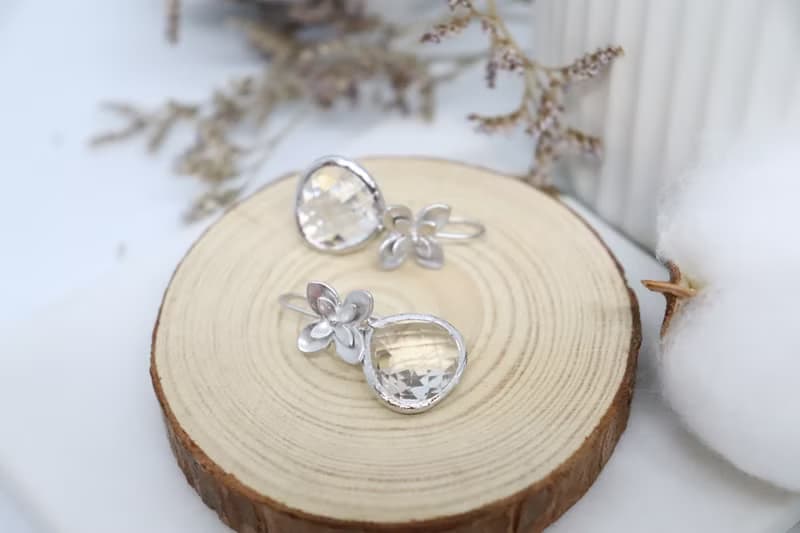 Handcrafted Water Droplet Bliss in Matte Silver Gold Flower Hook Earrings