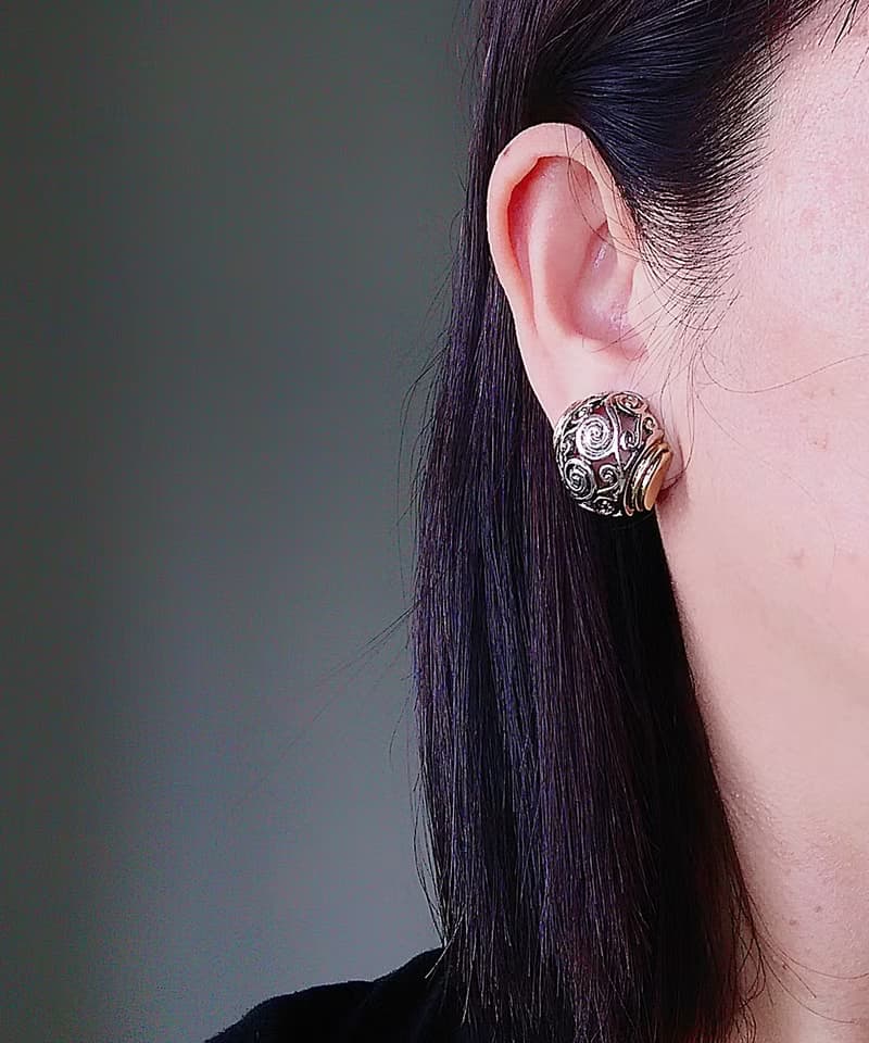Vintage Jewelry 西洋古董飾品 冷色調 立體 惡魔果實 夾式耳環