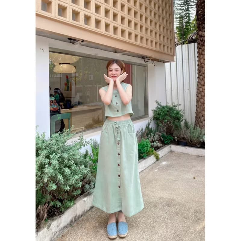 Summer Set - Sleeveless crop top + Long skirt, cotton and linen.
