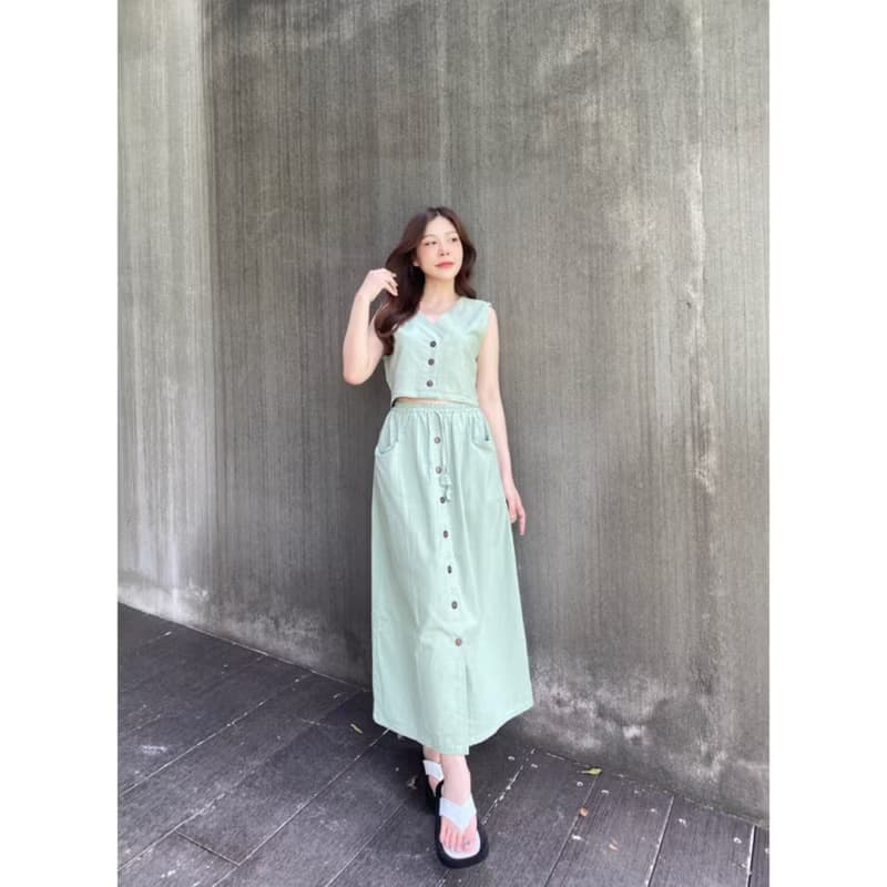 Summer Set - Sleeveless crop top + Long skirt, cotton and linen.
