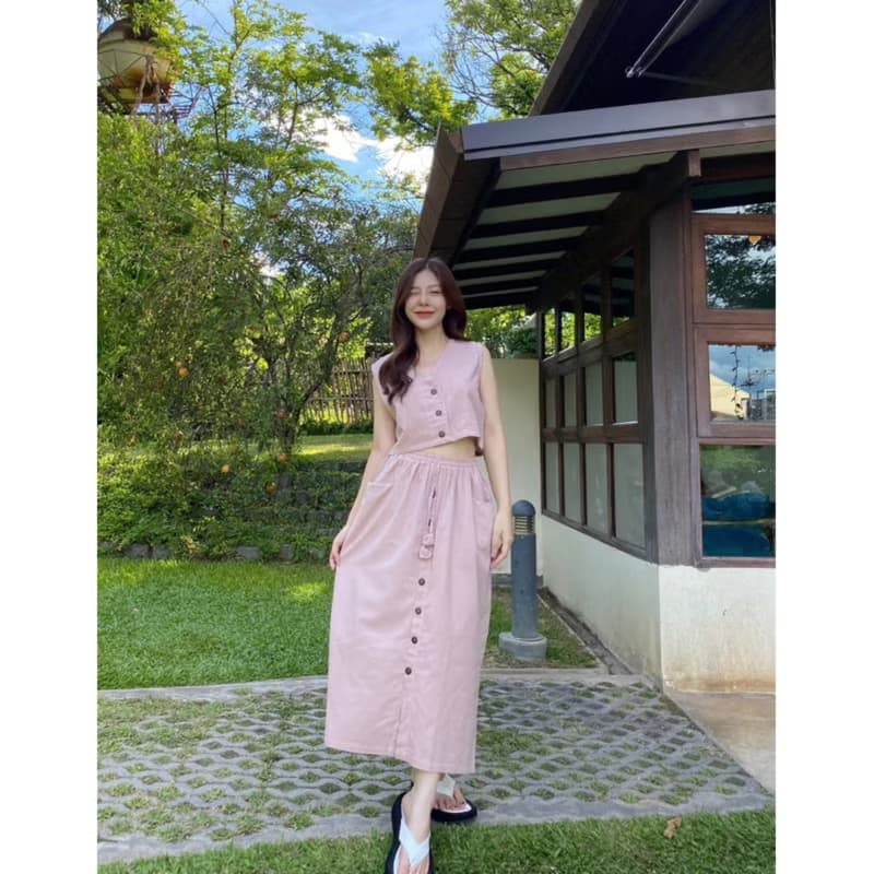 Summer Set - Sleeveless crop top + Long skirt, cotton and linen.
