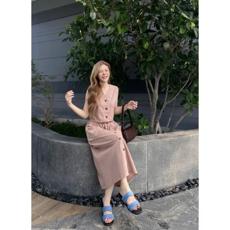 Summer Set - Sleeveless crop top + Long skirt, cotton and linen.