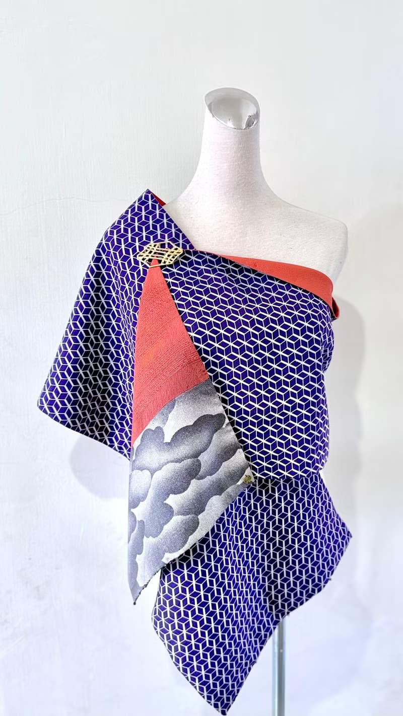 純手作絲質紫色幾何格撞色磚紅線條晚霞黑色灰階點點雲朵圍巾披肩
