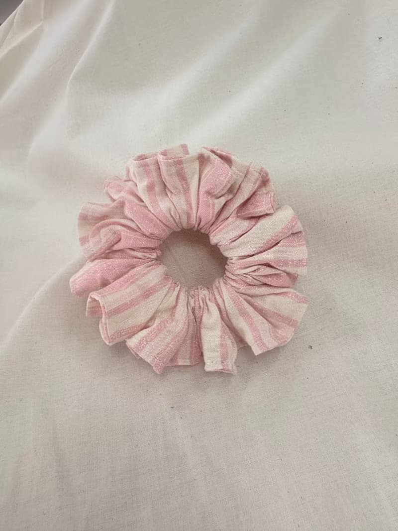 條紋布手工髮圈/粉藍・粉紅/日系小清新風