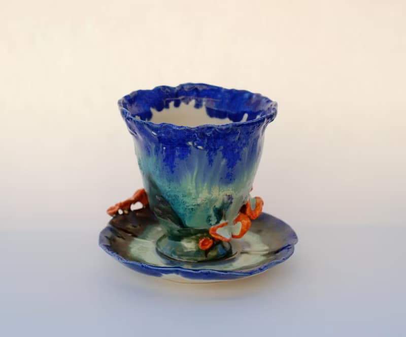 Mushrooms Teacup And Saucer Chanterelle figurines Green Forest tea set