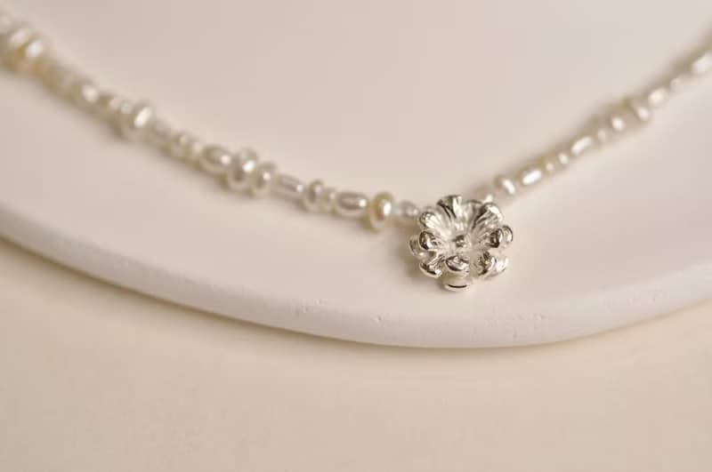 二毛銀【花草系列─小雛菊小珍珠-項鍊】銀