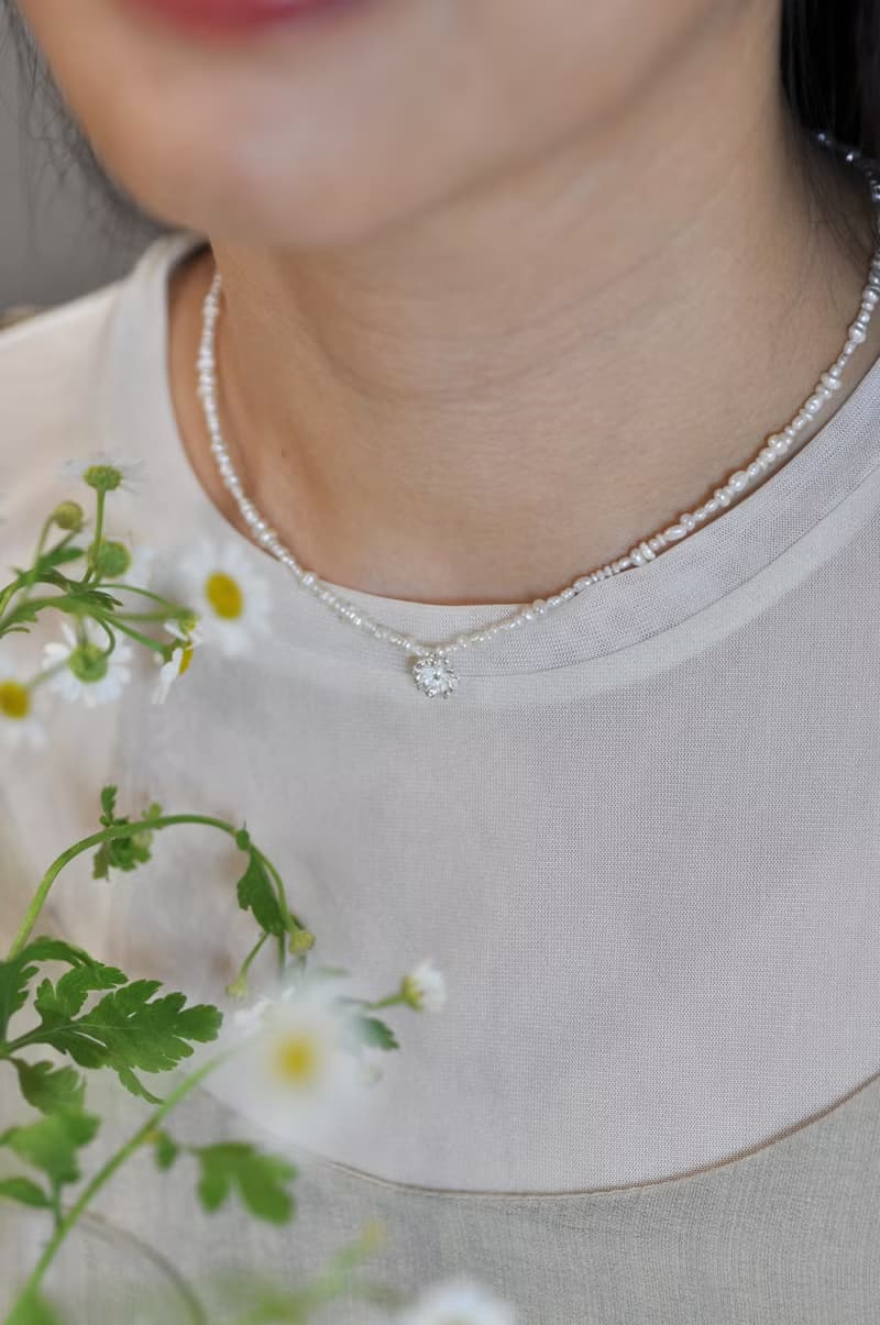 二毛銀【花草系列─小雛菊小珍珠-項鍊】銀