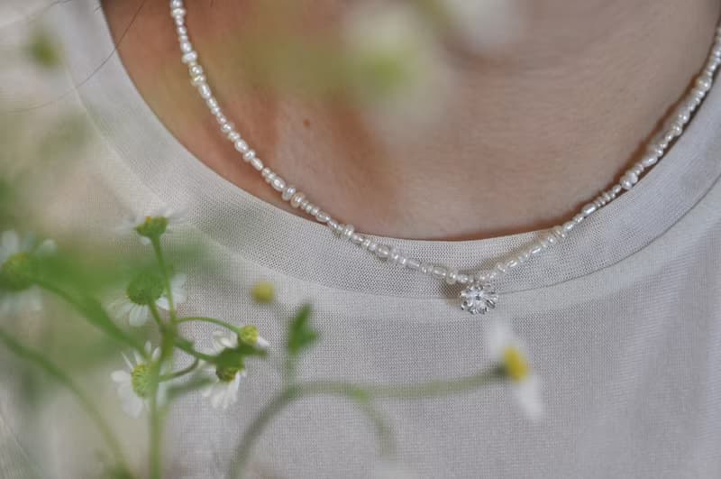 二毛銀【花草系列─小雛菊小珍珠-項鍊】銀