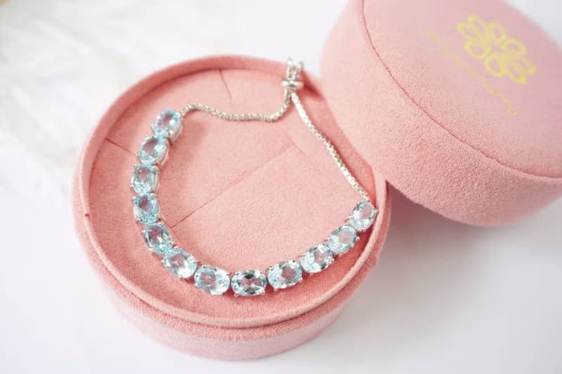 Natural Blue Topaz Bracelet Silver 925 With 18K White gold Plated