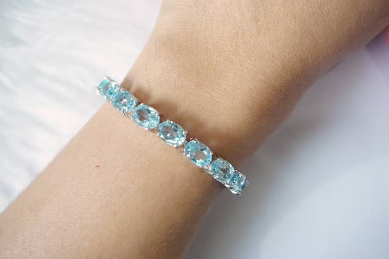 Natural Blue Topaz Bracelet Silver 925 With 18K White gold Plated