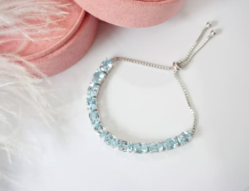 Natural Blue Topaz Bracelet Silver 925 With 18K White gold Plated