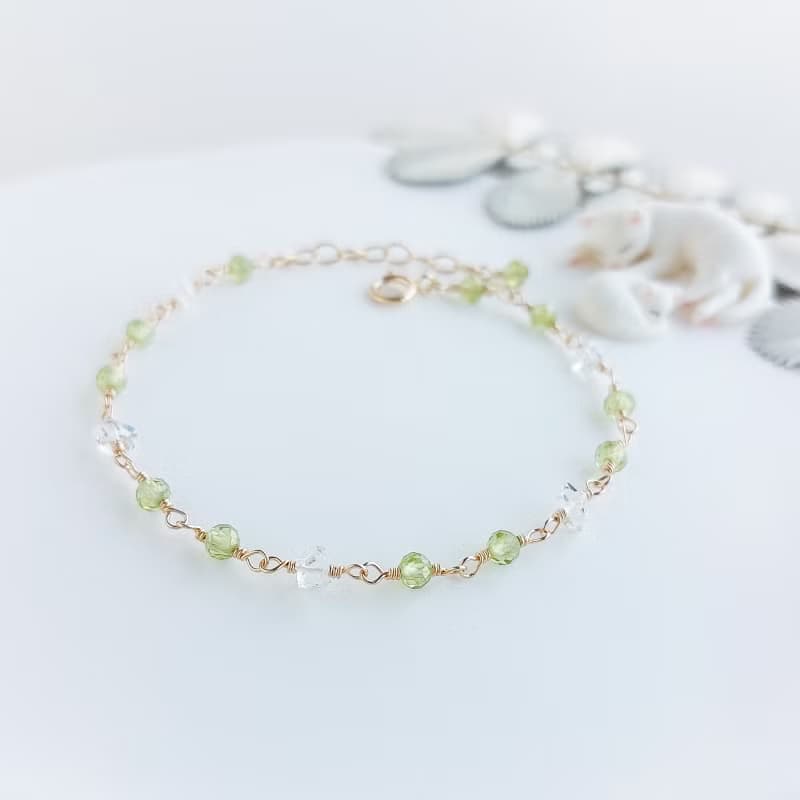 橄欖石 + 赫基蒙鑽 x 14KGF手鍊