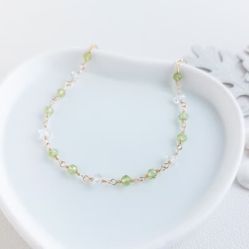 橄欖石 + 赫基蒙鑽 x 14KGF手鍊