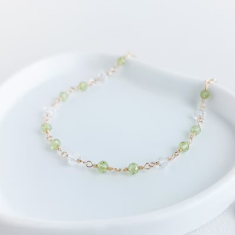 橄欖石 + 赫基蒙鑽 x 14KGF手鍊