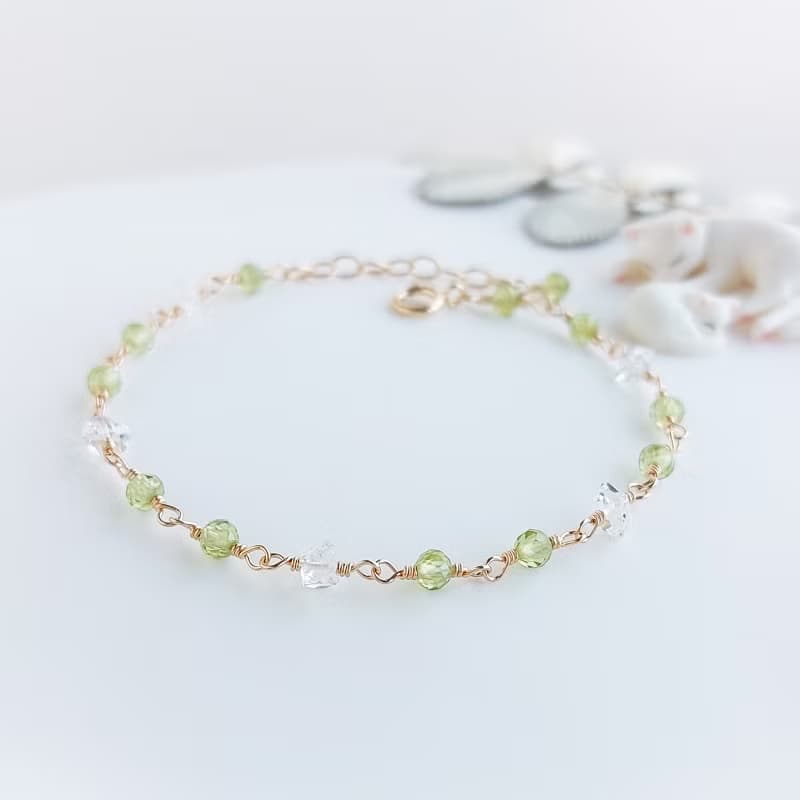 橄欖石 + 赫基蒙鑽 x 14KGF手鍊