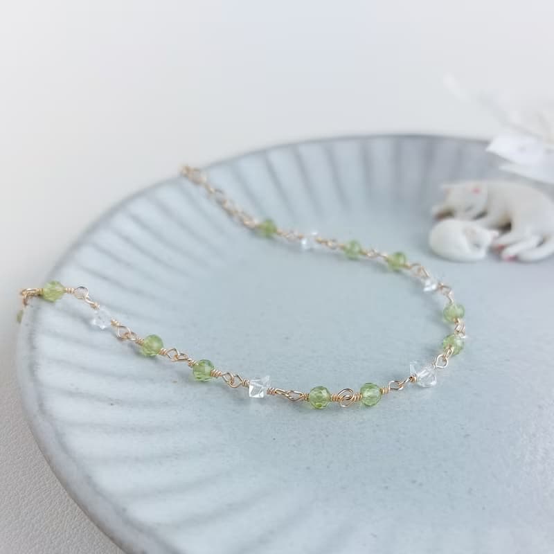 橄欖石 + 赫基蒙鑽 x 14KGF手鍊