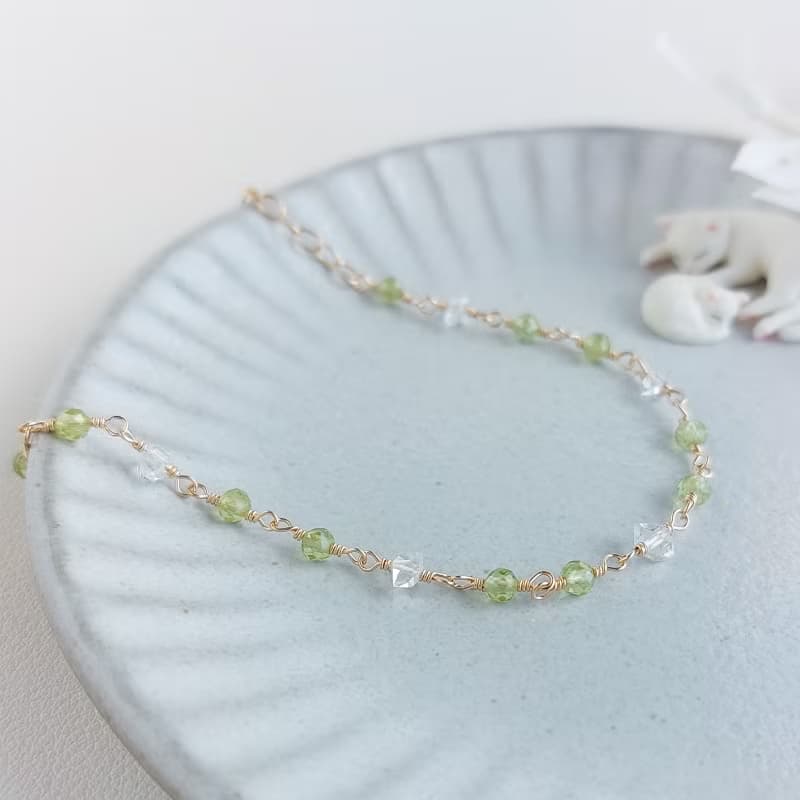 橄欖石 + 赫基蒙鑽 x 14KGF手鍊