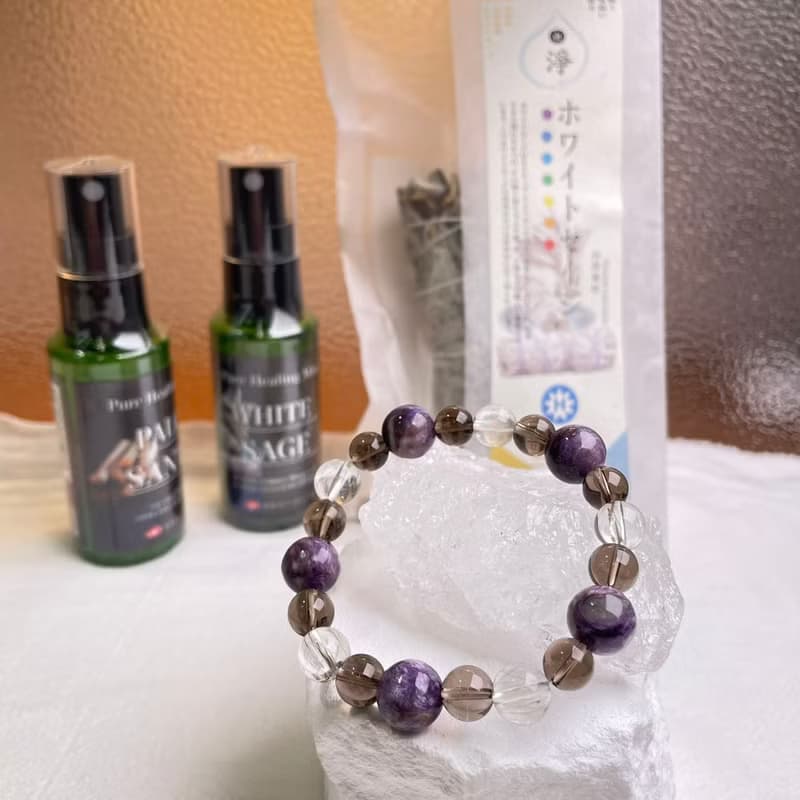 紫龍晶 茶晶 白晶 天然礦石 能量 手作禮物 日本製 水晶手鍊