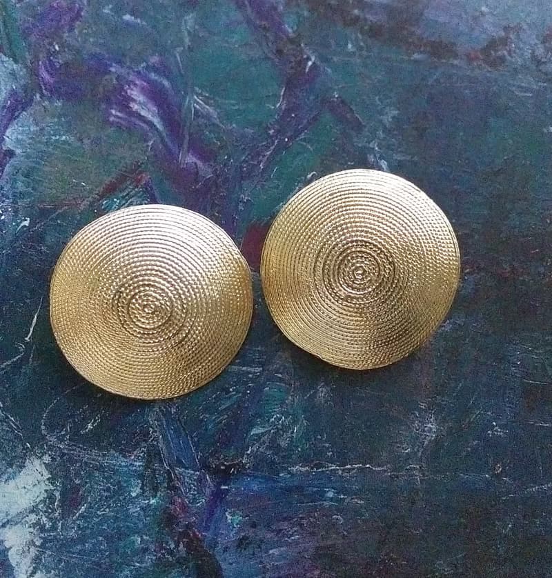 Vintage Jewelry 西洋古董飾品 大漩渦 圓盤 夾式耳環