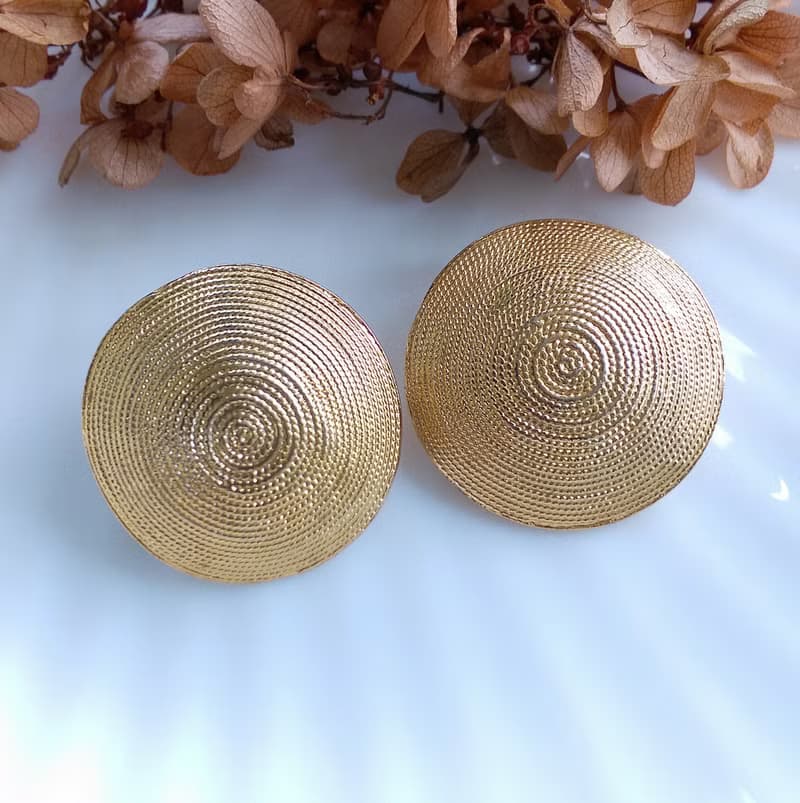 Vintage Jewelry 西洋古董飾品 大漩渦 圓盤 夾式耳環