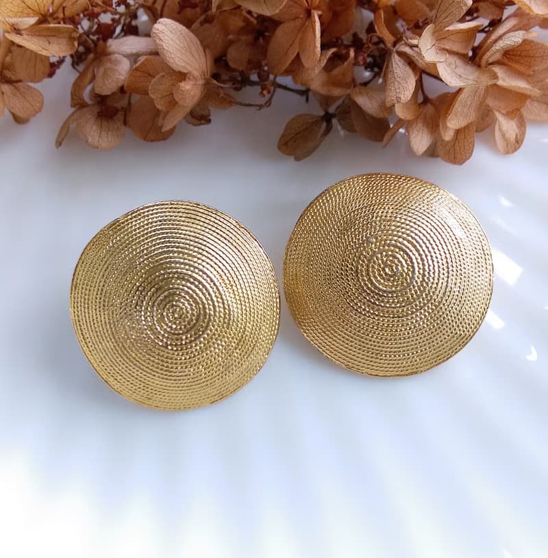 Vintage Jewelry 西洋古董飾品 大漩渦 圓盤 夾式耳環