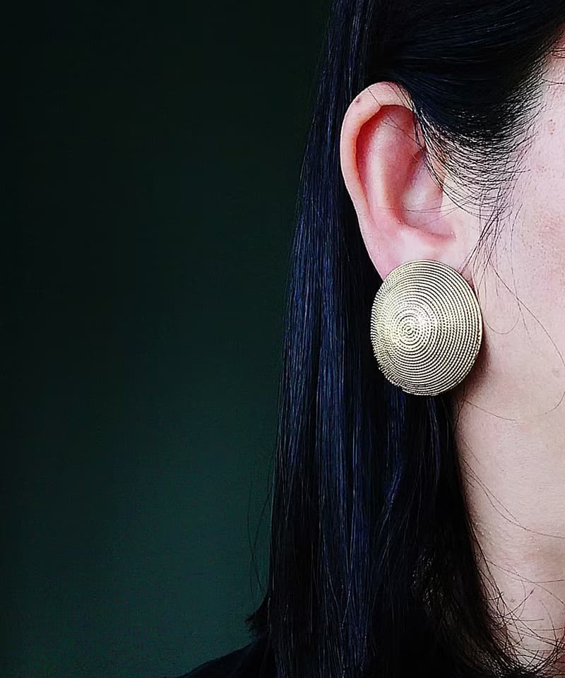 Vintage Jewelry 西洋古董飾品 大漩渦 圓盤 夾式耳環