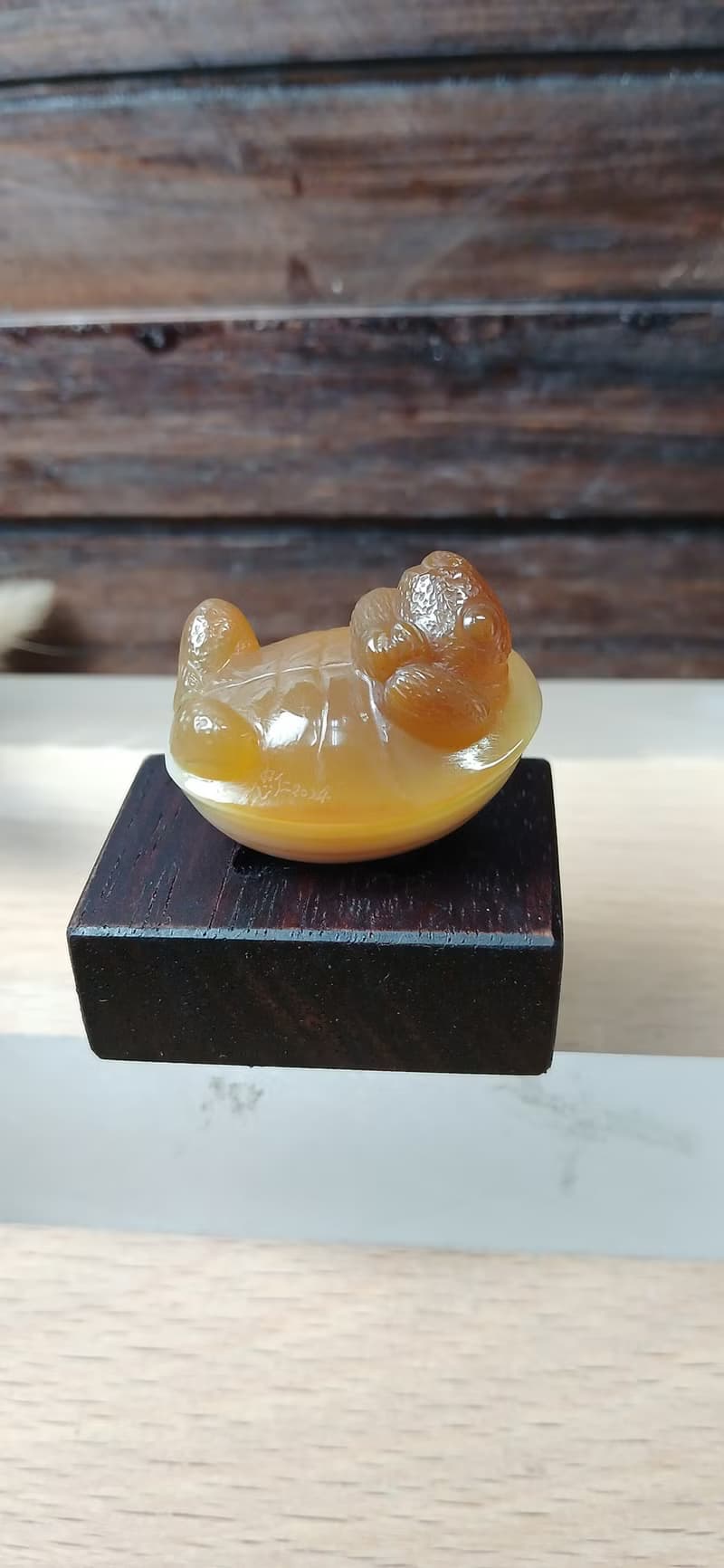 雕件 逗樂動物-蛋殼龜 棕玉髓/原石龜殼紋路獨特