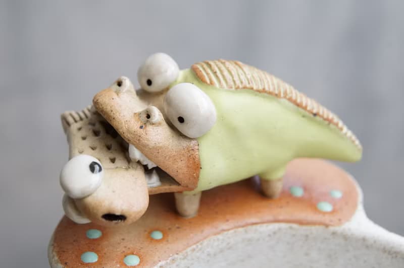 Plant pot with a crocodile ,lithops,cactus,ceramics,pottery,handmade