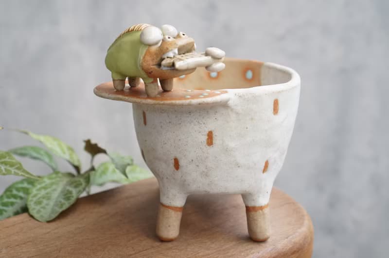 Plant pot with a crocodile ,lithops,cactus,ceramics,pottery,handmade
