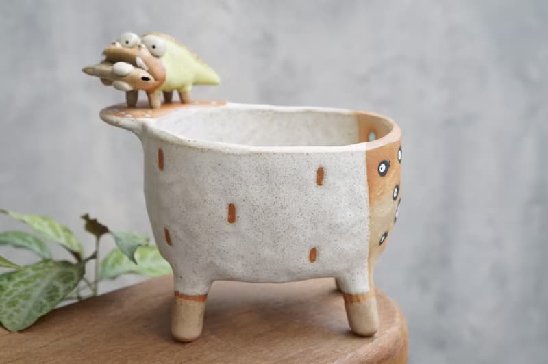 Plant pot with a crocodile ,lithops,cactus,ceramics,pottery,handmade