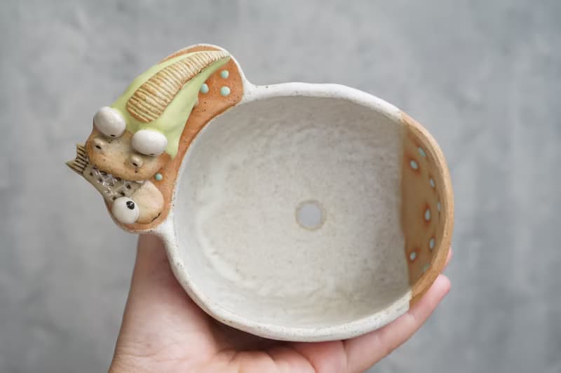 Plant pot with a crocodile ,lithops,cactus,ceramics,pottery,handmade