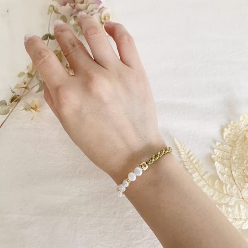 | 溫柔珍珠 l 飾品 x 蠟線 x 手鍊手環 x 鍍14K x 手作禮物