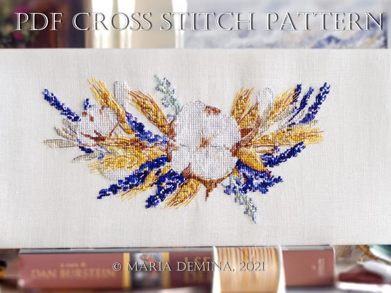 【數位】Cotton And Lavender Bouquet PDF cross stitch pattern