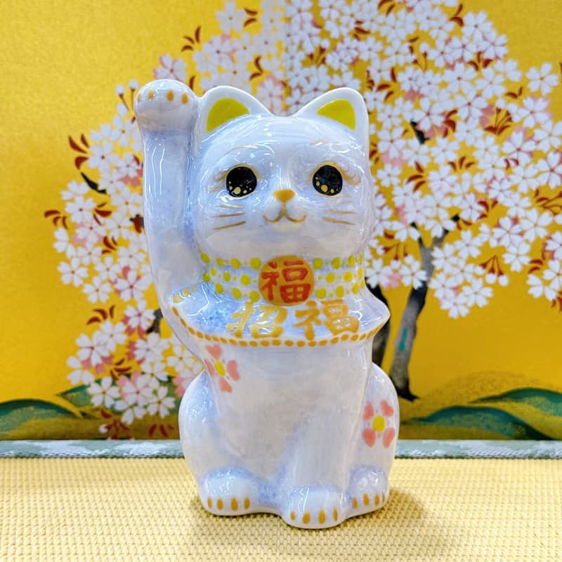 【福藤綻華】日本清水燒招財貓 | 花結晶 - 藤 招福