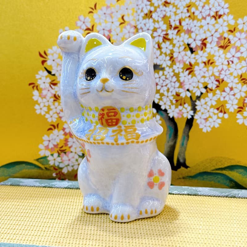 【福藤綻華】日本清水燒招財貓 | 花結晶 - 藤 招福