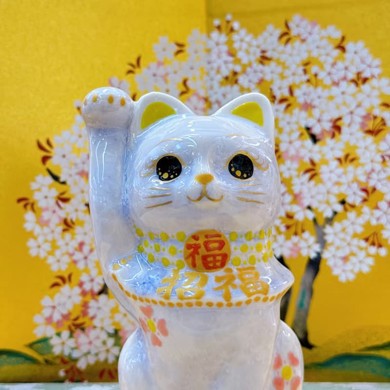 【福藤綻華】日本清水燒招財貓 | 花結晶 - 藤 招福