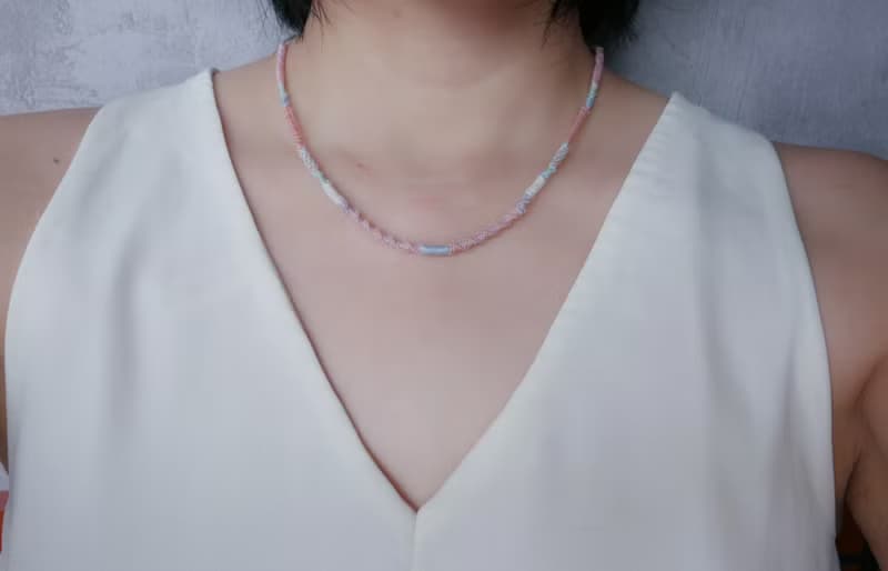 N50/SS24~ 粉晶 l 藍綠螢石 l 蠟線 l 手工編織 l 原礦項鍊