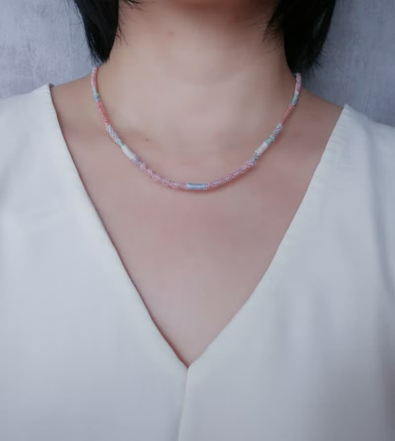 N50/SS24~ 粉晶 l 藍綠螢石 l 蠟線 l 手工編織 l 原礦項鍊