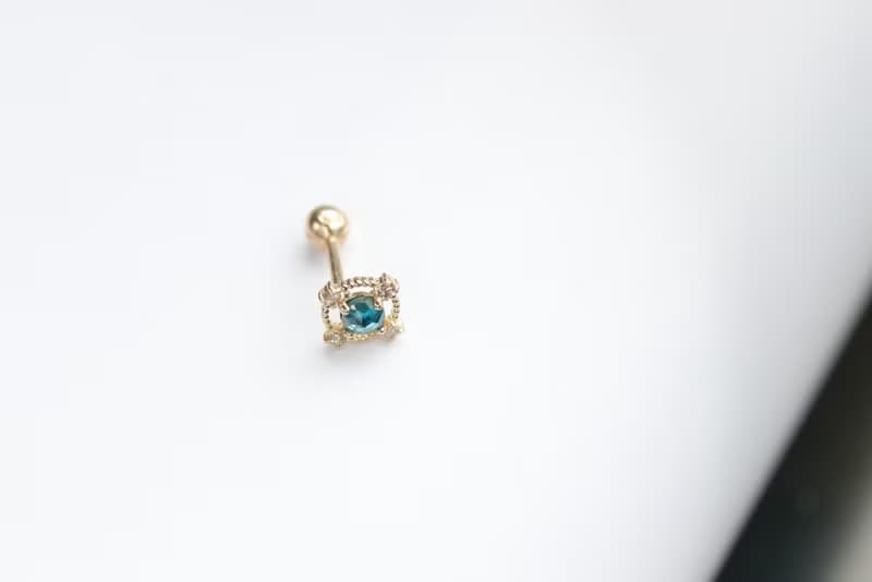 14K 同心圓鑽石鎖珠耳環(單個)耳骨 耳窩 不退色