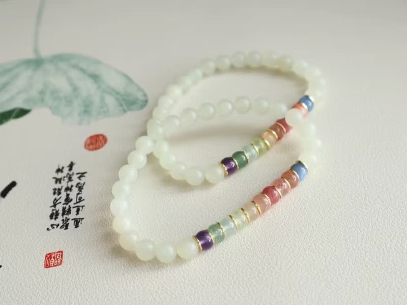 天然新疆羊脂玉手鏈和田玉手鏈脂份厚玉質細膩搭配文玩多寶直切