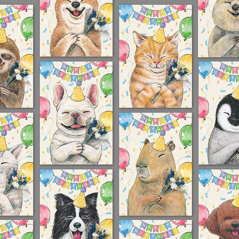 【生日款】動物插畫卡片_溫馨手繪/乾燥花/萬用卡