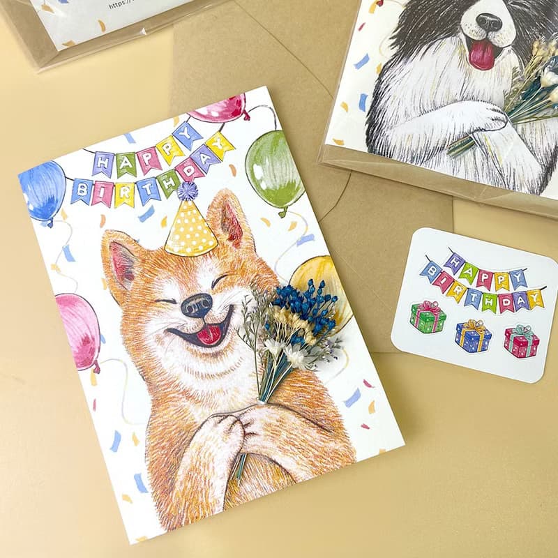 【生日款】動物插畫卡片_溫馨手繪/乾燥花/萬用卡