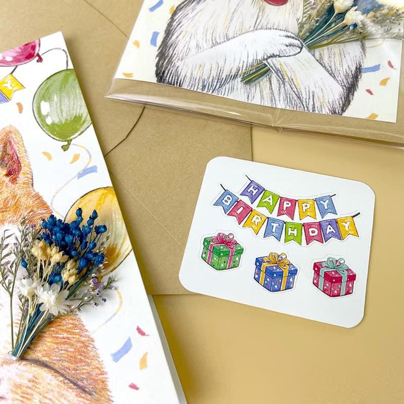 【生日款】動物插畫卡片_溫馨手繪/乾燥花/萬用卡