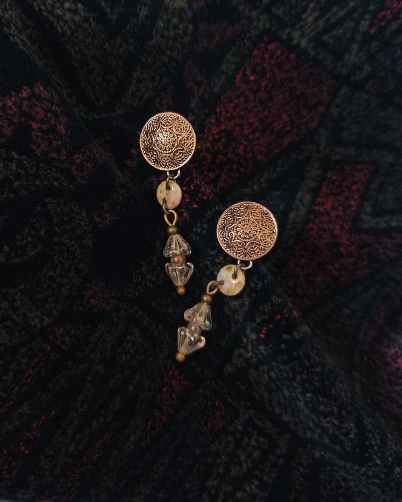古典花幾何短耳環 進口珠