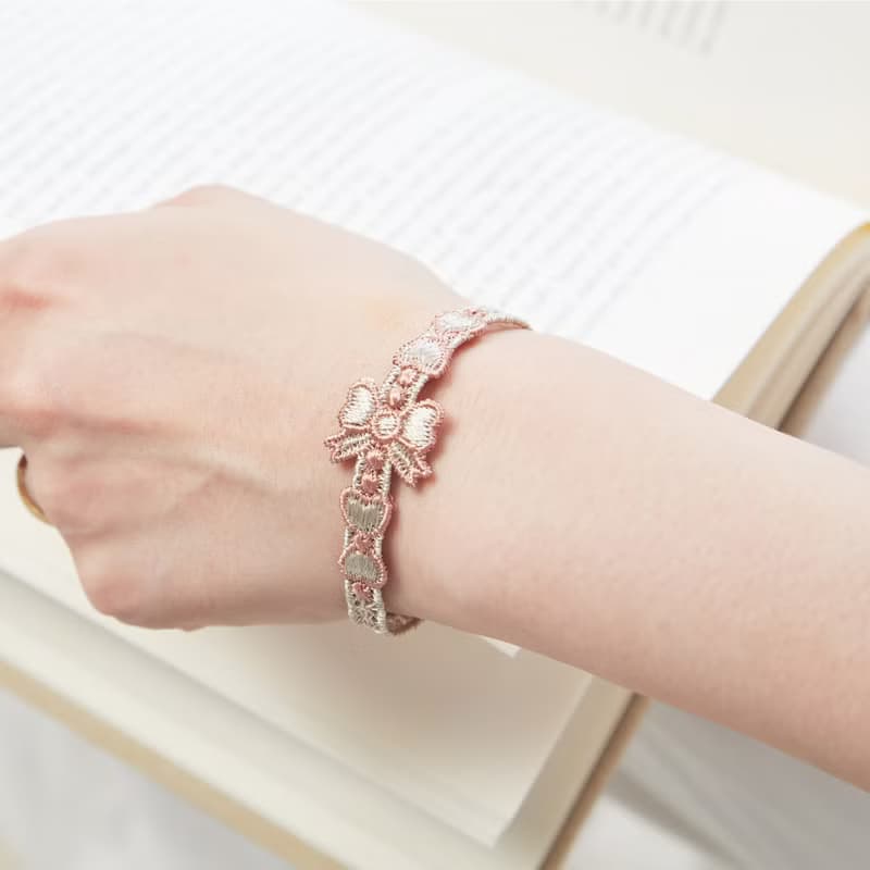 【禮物】Aurora蝴蝶蕾絲捷克水晶 純銀手鍊/手環-奶茶+可可