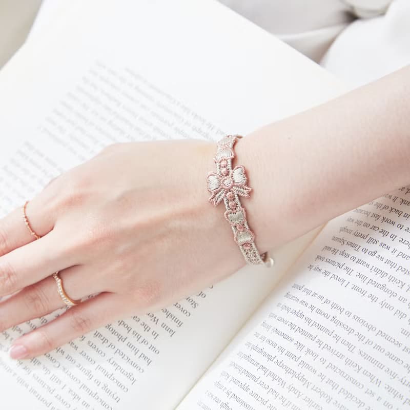 【禮物】Aurora蝴蝶蕾絲捷克水晶 純銀手鍊/手環-奶茶+可可