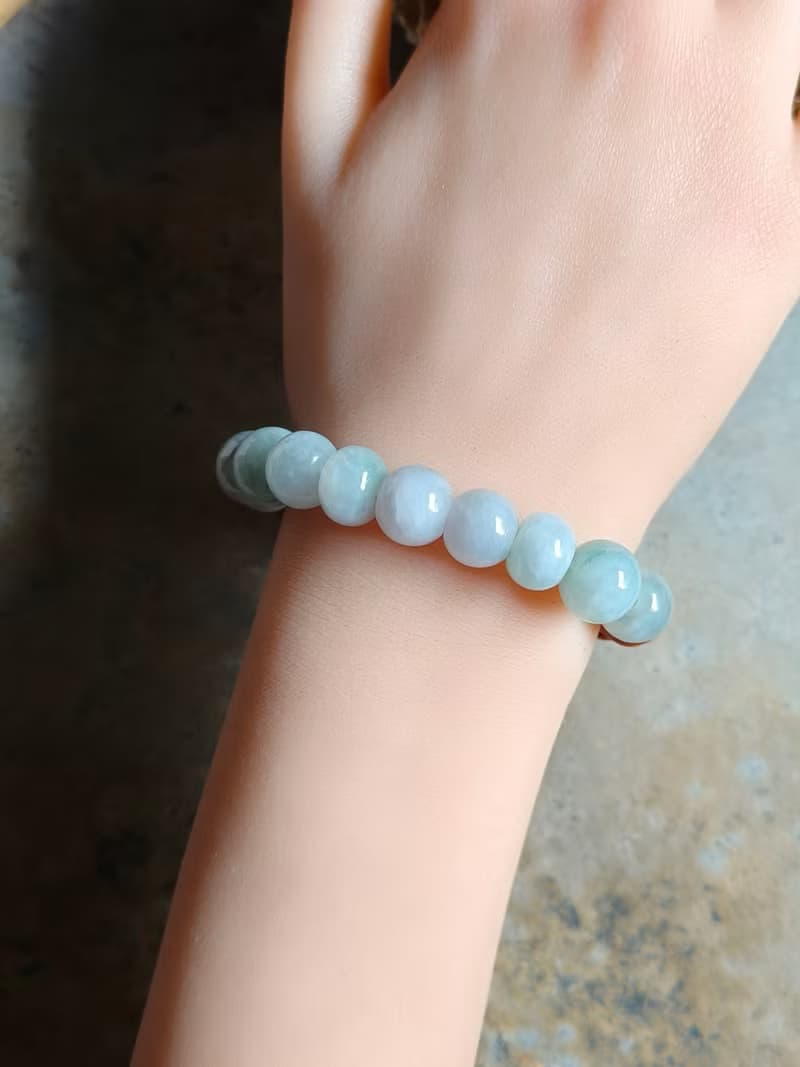 天然緬甸翡翠糯冰淡藍紫綠算盤珠/圓珠 手串手鍊