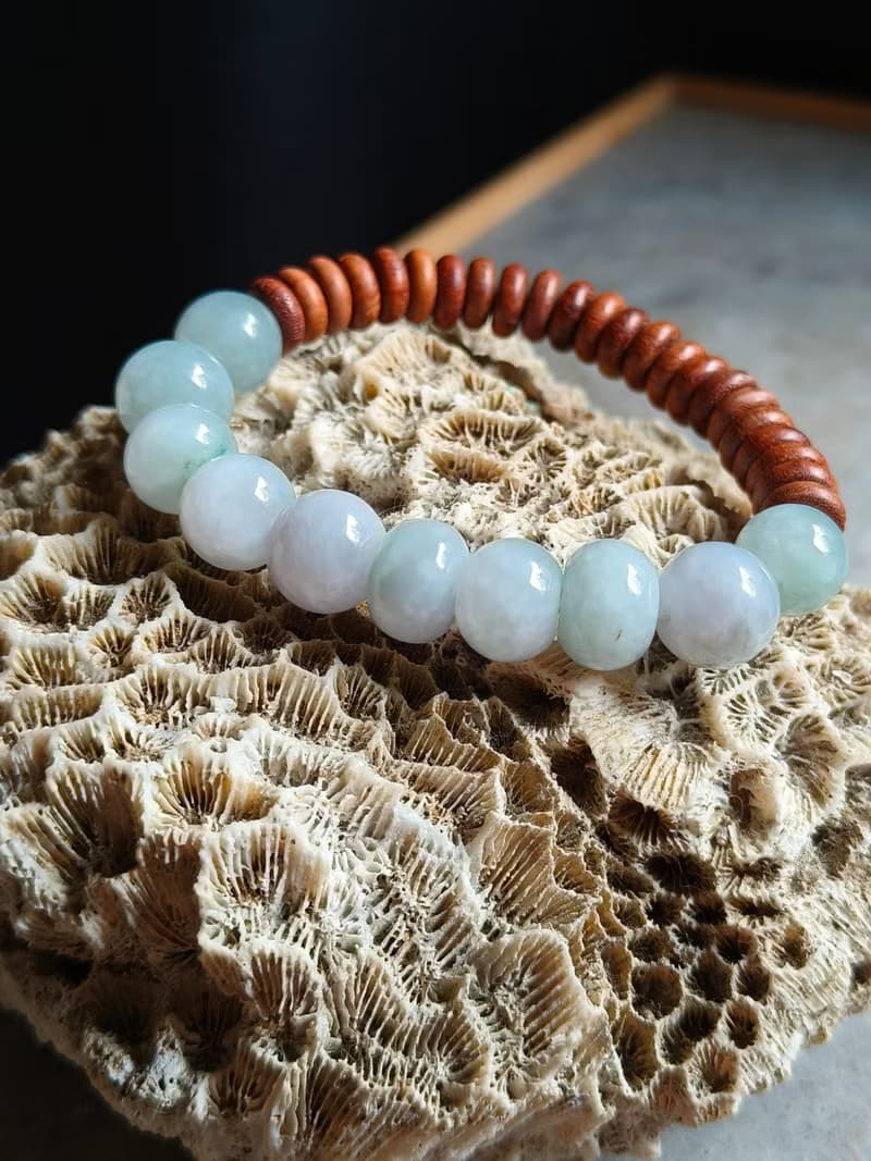 天然緬甸翡翠糯冰淡藍紫綠算盤珠/圓珠 手串手鍊